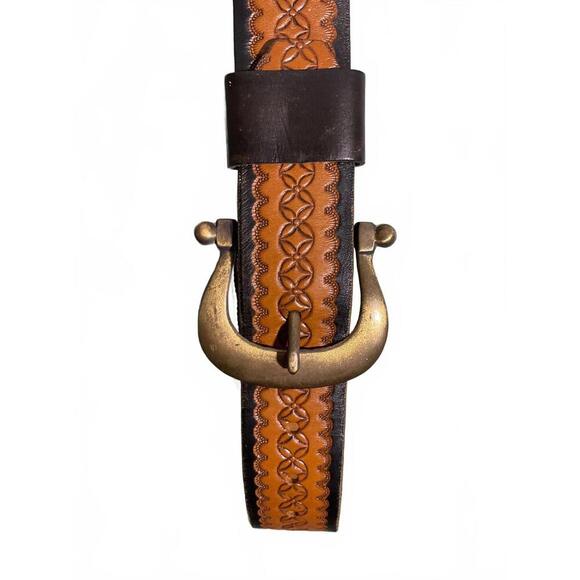 Vintage Hand-Tooled Leather Belt with Brass Buckle size 36 NWT main image 5